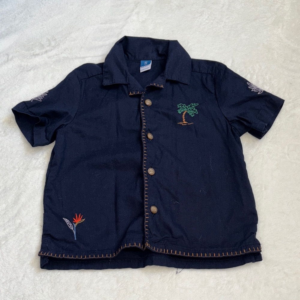 Old Navy Blue Navy Kids Button Down Shirt with Embroidery 2T